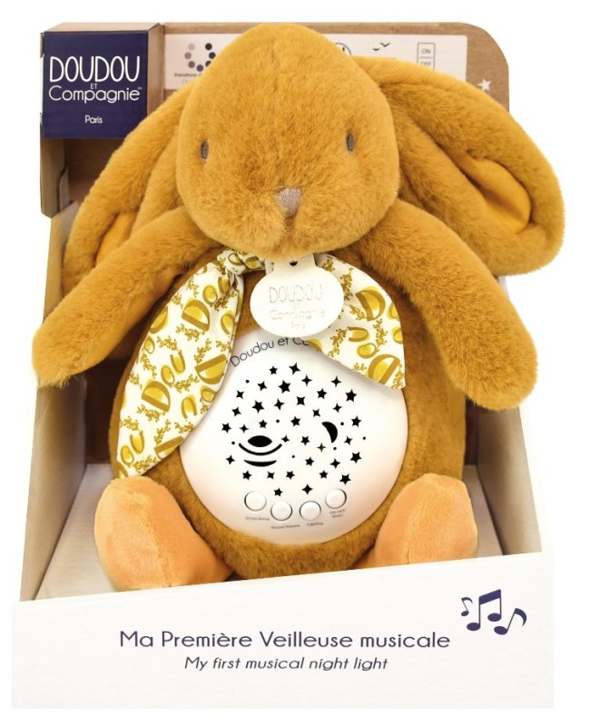 Doudou Et Compagnie Peluche veilleuse musicale lapin ocre doudou