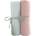 Babycalin Lot de 2 Draps Housse Blanc et Rose - 70x140 cm