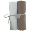 Babycalin Lot de 2 Draps Housse Blanc et Taupe - 60x120 cm