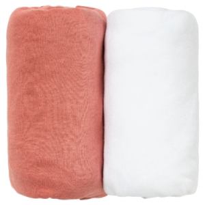 Lot de 2 Draps Housse Terracotta et Blanc 60x120 cm