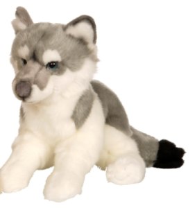 Peluche Loup Allongée Gris - 30 cm