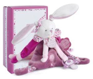 Doudou Attache Sucette Lapin Cerise - 17 cm