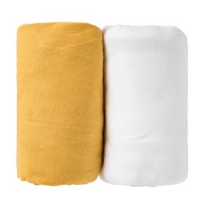 Lot de 2 Draps Housse Moutarde et Blanc 60x120 cm