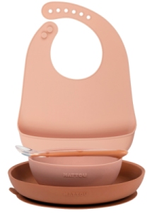 Coffret Repas Silicone avec Bavoir Rose