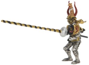 Figurine Chevalier Cimier Leopard avec Lance Noir et Or