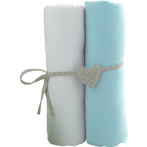 Lot de 2 Draps Housse Blanc et Turquoise - 70x140 cm