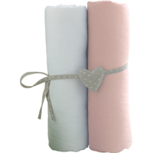 Lot de 2 Draps Housse Blanc et Rose - 70x140 cm