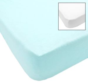 Lot de 2 Draps Housse Blanc et Turquoise - 70x140 cm