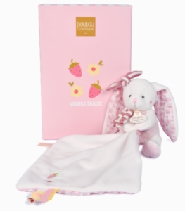 Doudou Lapin avec Mouchoir Vanille Fraise