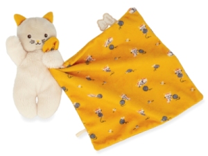 Doudou Chat Jaune Carré Douceur