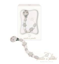 Attache Tétine Etoile Blanc Gris