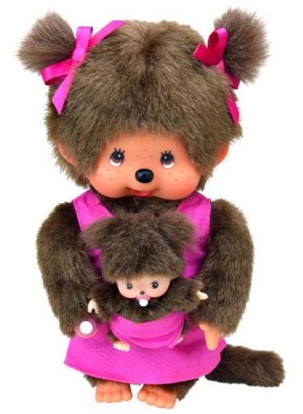 Monchhichi Peluche Monchhichi Maman et son Bébé Rose - 20 cm