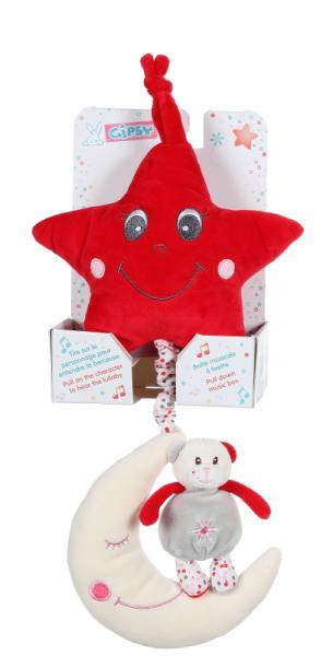 Gipsy Peluche Musicale Etoile Ours Rouge Smile - 34 cm