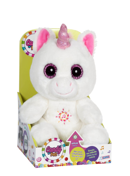 Gipsy Peluche Candy Pets Licorne Lumineuse et Sonore 24 cm