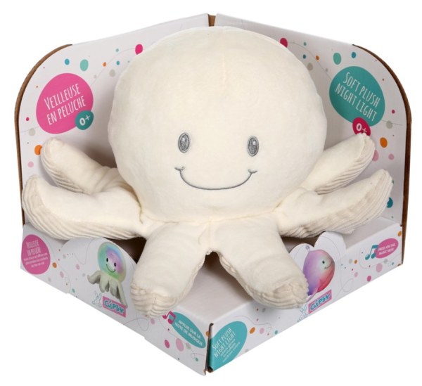 Gipsy Peluche Veilleuse Pieuvre Crème