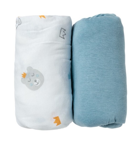 Babycalin Lot de 2 Draps Housse Couronnes et Bleu 60x120 cm