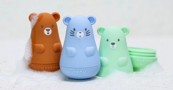 Nattou Set 3 jouets de Bain Silicone Bleu Vert Caramel