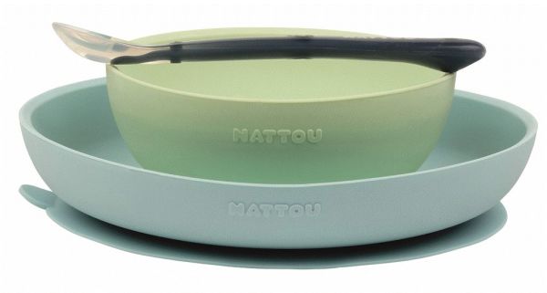 Nattou Coffret Repas 3 Pièces Silicone Bleu Vert