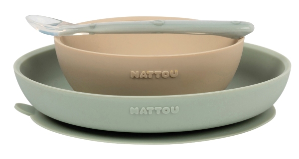 Nattou Coffret Repas 3 Pièces Silicone Sable Vert
