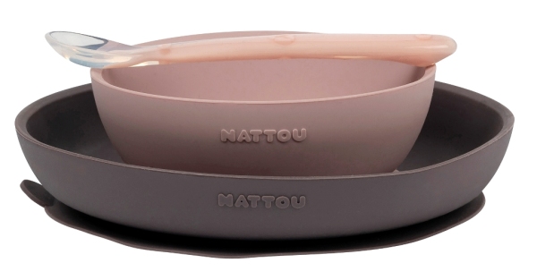 Nattou Coffret Repas 3 Pièces Silicone Rose Violet