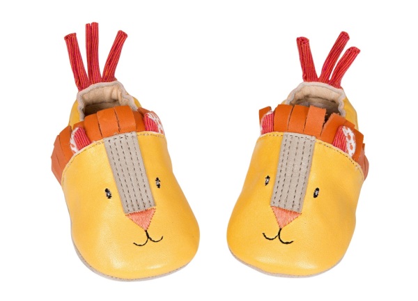 Moulin Roty Chaussons en Cuir Lion Les Papoum - 6/12 mois