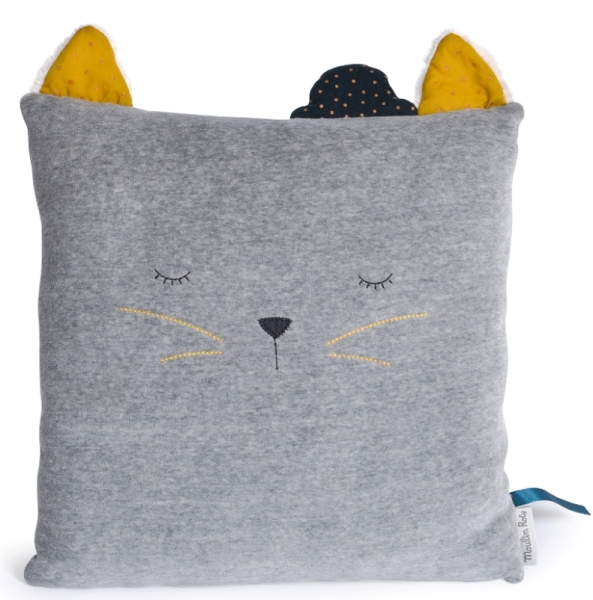 Moulin Roty Coussin Chat Gris Les Moustaches