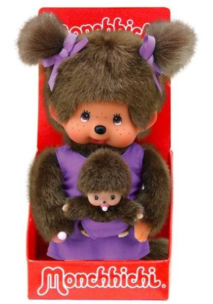 Monchhichi Peluche Monchhichi Maman et son Bébé Violet - 20 cm