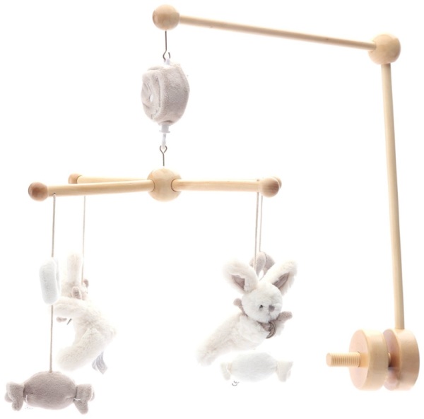 Doudou et Compagnie Mobile Musical Bois Lapin Bonbon Taupe