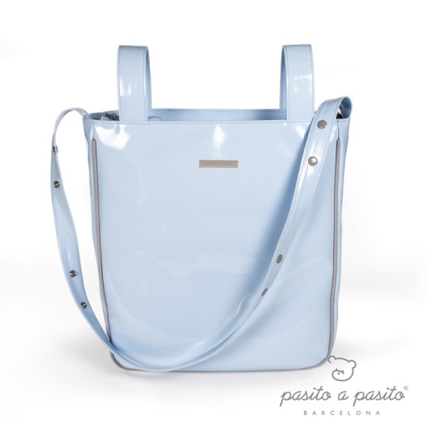 Pasito A Pasito Petit Sac à Langer Simili-cuir Tweed Baby Vernis Bleu