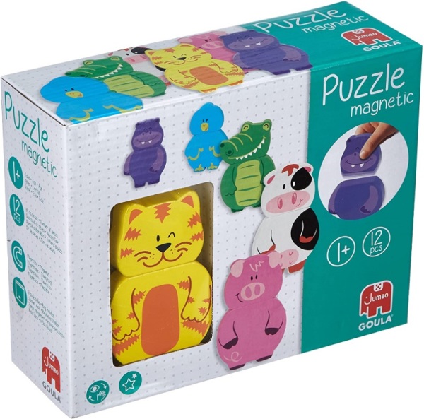 Goula - Puzzle magnétique interchangeable - Puzzle enfant en bois - Dès 1  an - 12 pièces - Multicolore