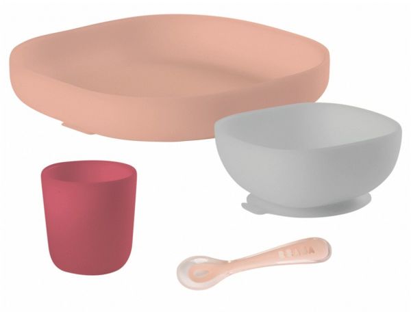 Beaba Set Repas Silicone Rose