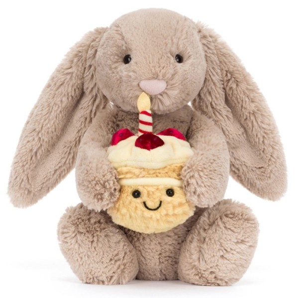 Jellycat Peluche Lapin Beige Anniversaire Bashful