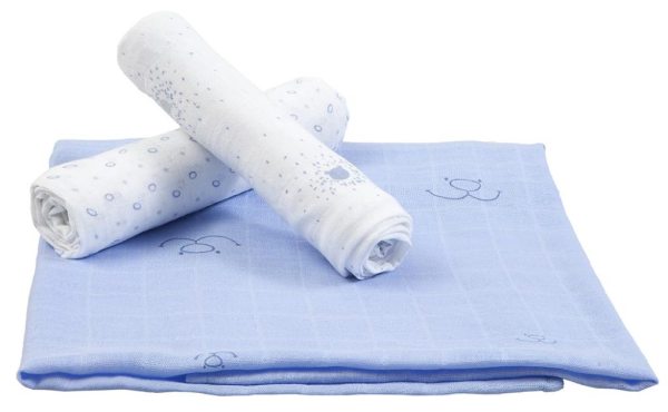 Noukies Set de 3 Langes Bambou Bleu Cocon - 70x70 cm