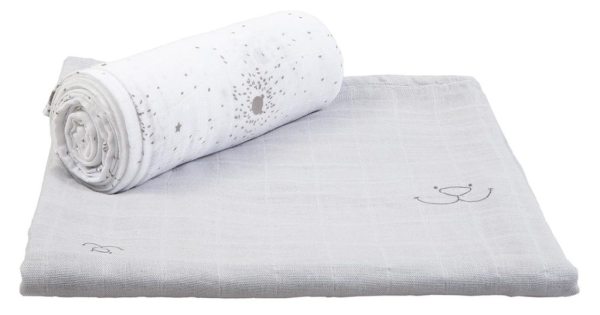 Noukies Set de 2 Langes Bambou Gris Clair - 100x100 cm