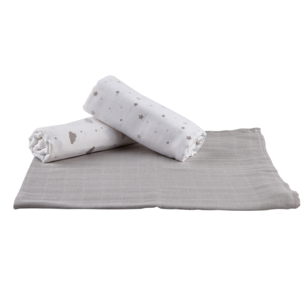 Noukies Set de 3 Langes Bambou Gris Clair - 70x70 cm