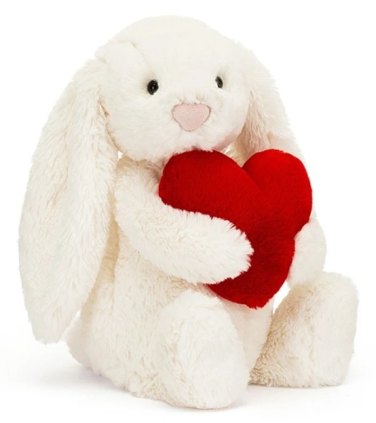 Jellycat Peluche Lapin Blanc Bashful Coeur Rouge Medium