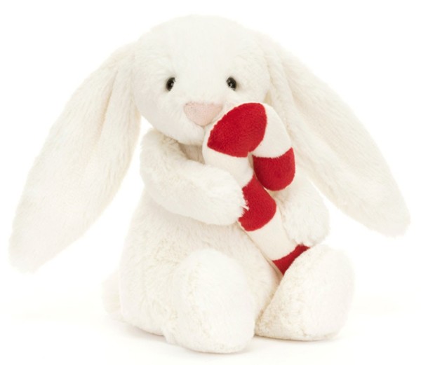 Jellycat Peluche Lapin avec Canne à Sucre Noël Bashful