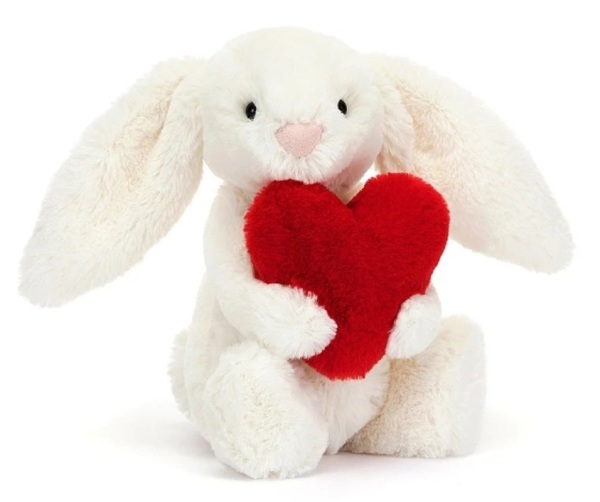 Jellycat Peluche Lapin Blanc Bashful Coeur Rouge Small