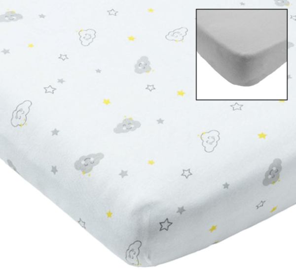 Babycalin Lot de 2 Draps Housses Nuage Gris - 60x120 cm
