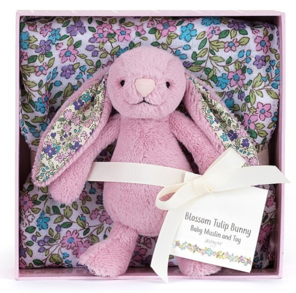 Jellycat Coffret Peluche et Lange Lapin Tulip Blossom Bashful