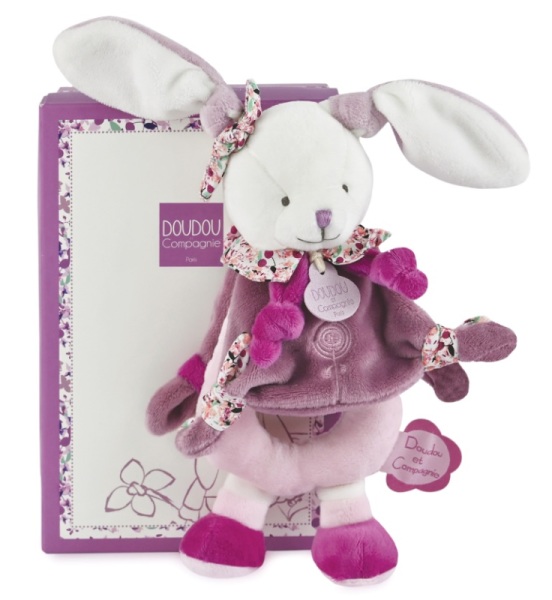 Doudou et Compagnie Peluche Hochet Lapin Cerise - 19 cm