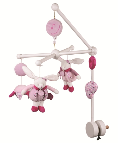 Doudou et Compagnie Mobile Musical Bois Lapin Cerise