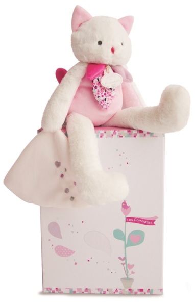 Doudou et Compagnie Peluche Chat Blanc et Rose avec Doudou - 30 cm