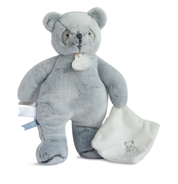 Doudou et Compagnie Peluche Panda Gris avec Mouchoir - 25 cm