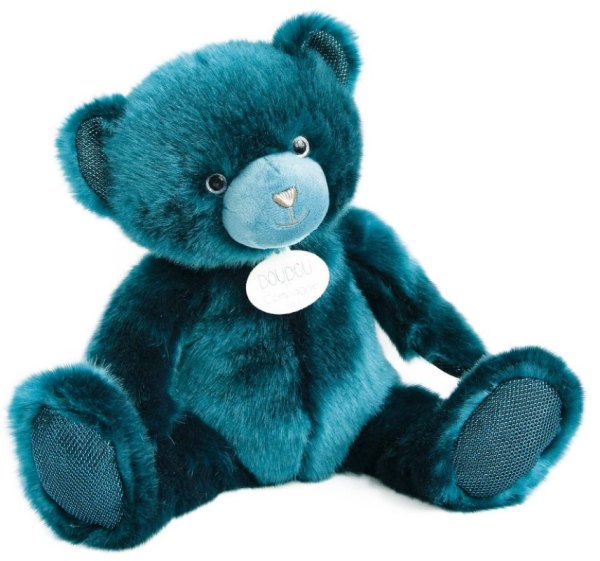 Doudou et Compagnie Peluche Ours Collection Bleu Paon - 37 cm