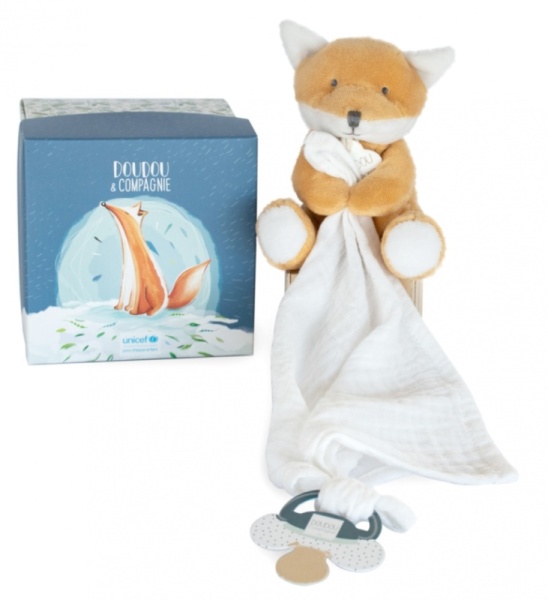 Doudou et Compagnie Peluche Renard avec Doudou Attache Sucette Unicef