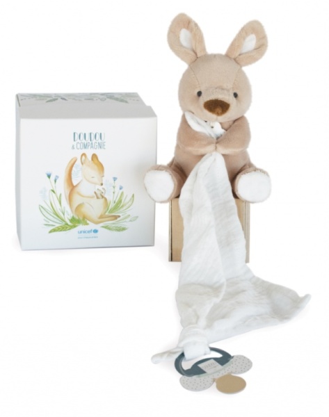 Doudou et Compagnie Peluche Kangourou avec Doudou Attache Sucette Unicef