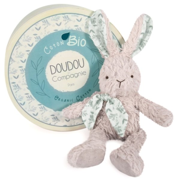 Doudou et Compagnie Peluche Pantin Lapin Gris Botanic Bio