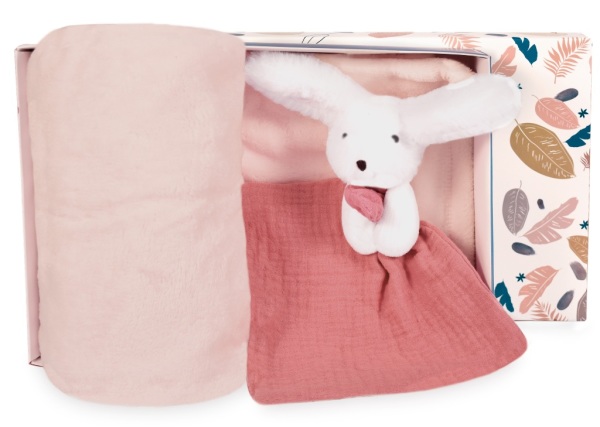 Doudou et Compagnie Coffret Plaid et Doudou Lapin Happy Boho