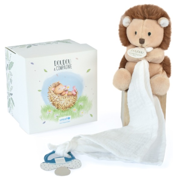 Doudou et Compagnie Peluche Hérisson avec Doudou Attache Sucette Unicef